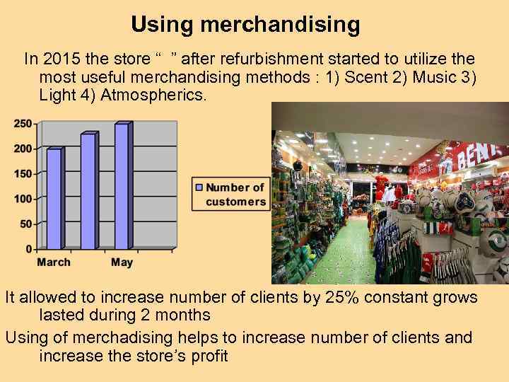 Using merchandising In 2015 the store “ ” after refurbishment started to utilize the