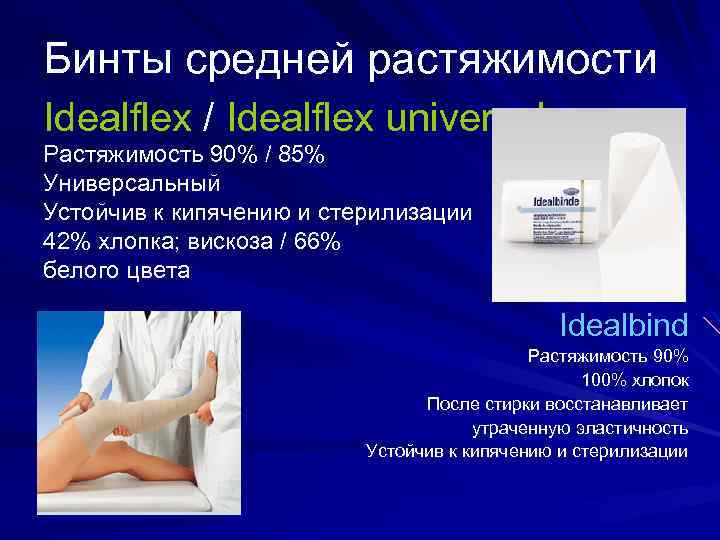 Бинты средней растяжимости Idealflex / Idealflex universal Растяжимость 90% / 85% Универсальный Устойчив к