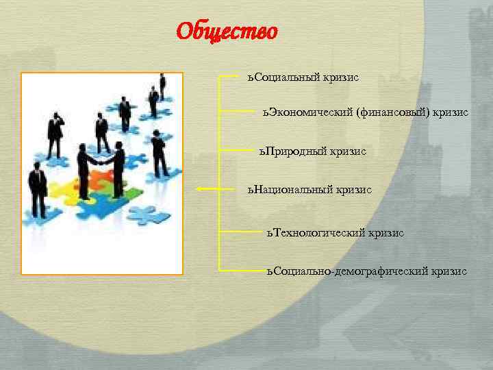 Общество ь Социальный кризис ь Экономический (финансовый) кризис ь Природный кризис ь Национальный кризис