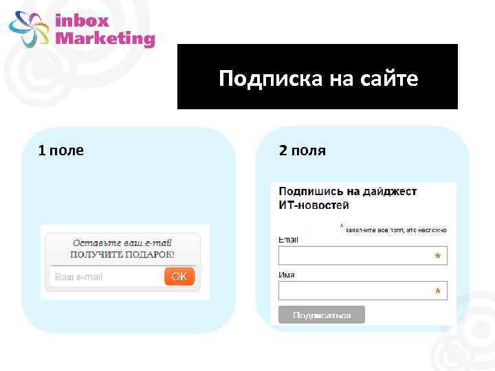 Подписка на сайте 1 поле 2 поля 