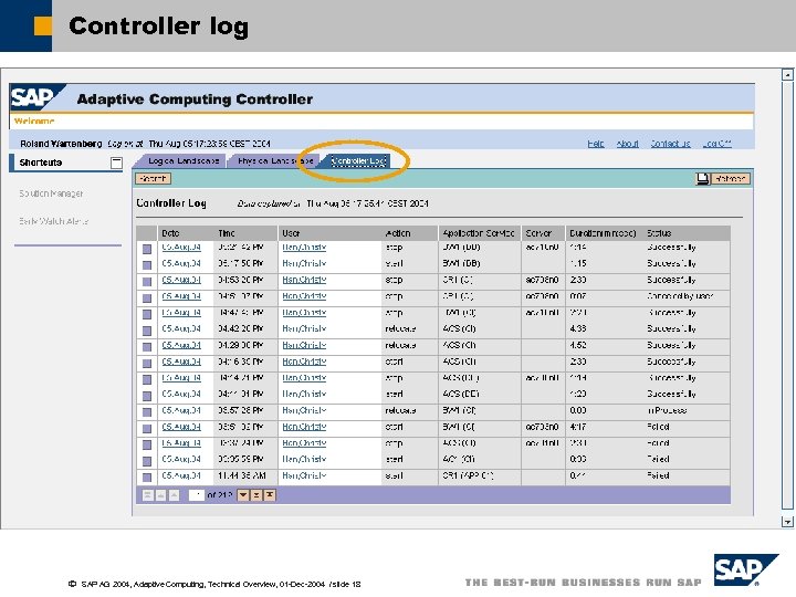 Controller log ã SAP AG 2004, Adaptive Computing, Technical Overview, 01 -Dec-2004 / slide