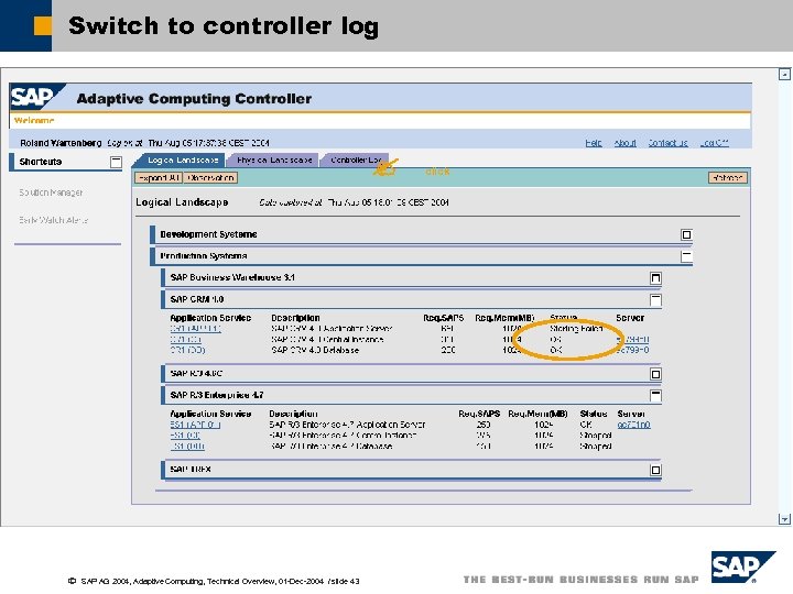 Switch to controller log ã SAP AG 2004, Adaptive Computing, Technical Overview, 01 -Dec-2004