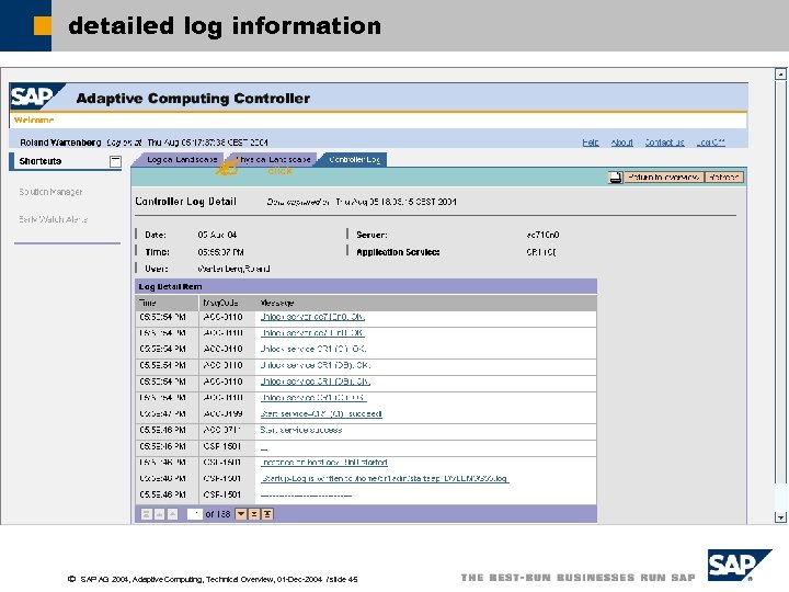 detailed log information ã click SAP AG 2004, Adaptive Computing, Technical Overview, 01 -Dec-2004