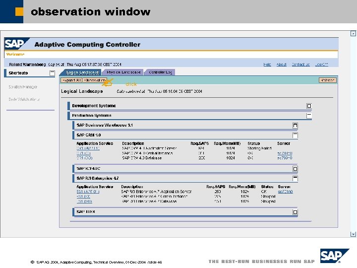 observation window ã click SAP AG 2004, Adaptive Computing, Technical Overview, 01 -Dec-2004 /