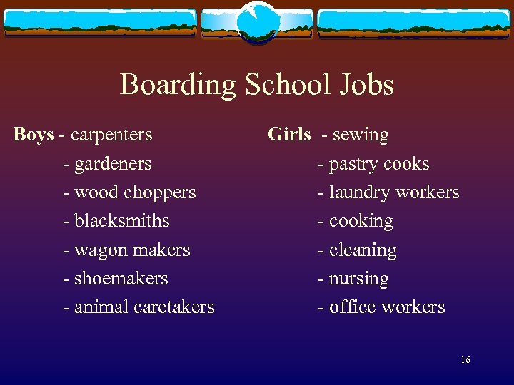 Boarding School Jobs Boys - carpenters - gardeners - wood choppers - blacksmiths -