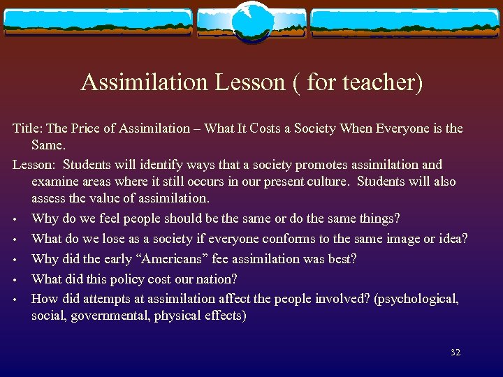 Assimilation Lesson ( for teacher) Title: The Price of Assimilation – What It Costs
