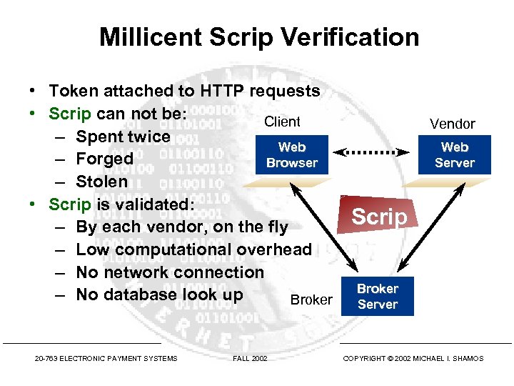 Millicent Scrip Verification • Token attached to HTTP requests • Scrip can not be:
