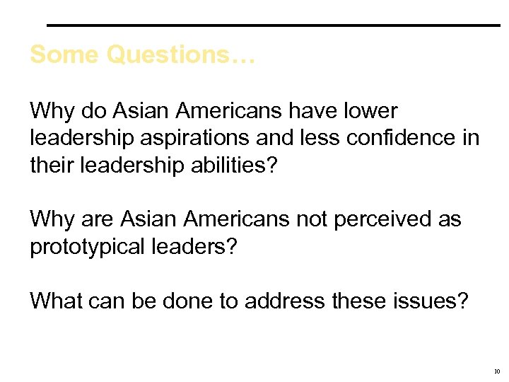 Some Questions… Why do Asian Americans have lower leadership aspirations and less confidence in