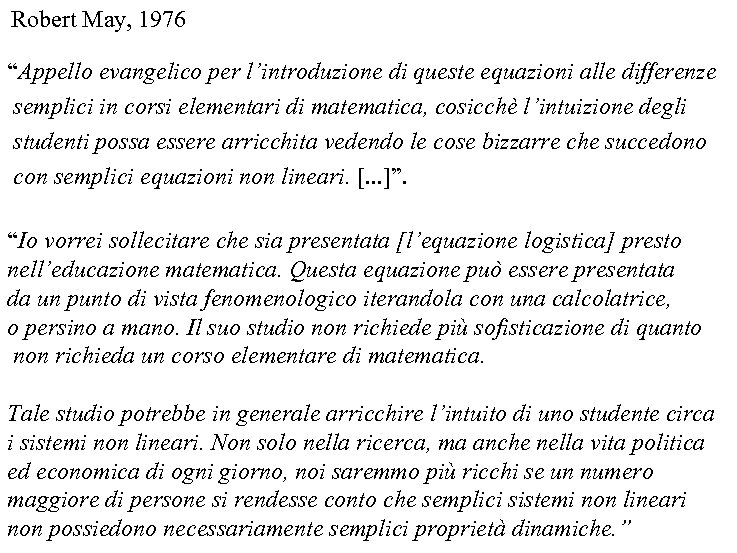 Robert May, 1976 “Appello evangelico per l’introduzione di queste equazioni alle differenze semplici in
