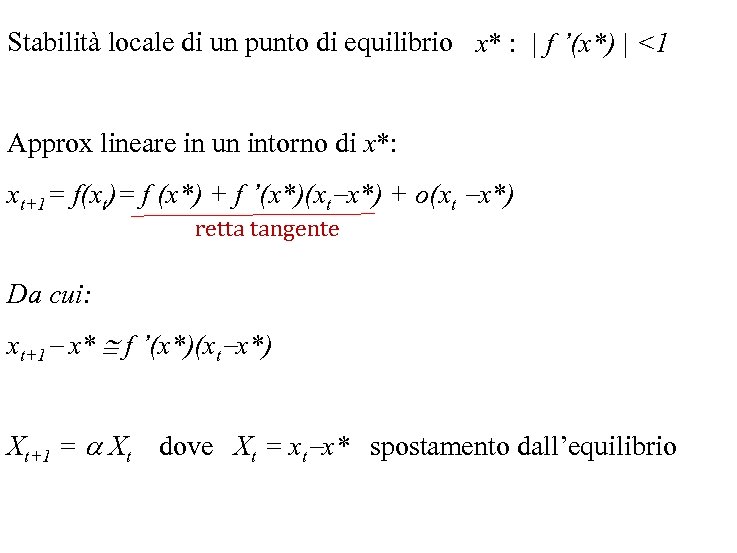 Stabilità locale di un punto di equilibrio x* : | f ’(x*) | <1