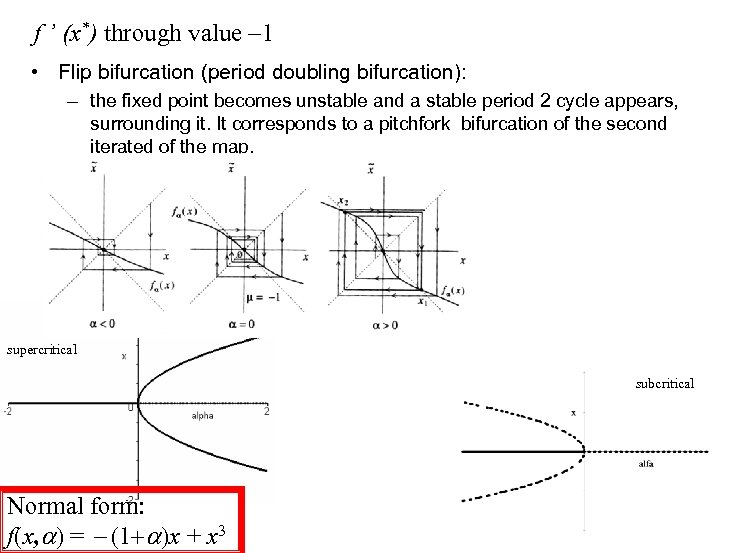 f ’ (x*) through value 1 • Flip bifurcation (period doubling bifurcation): – the