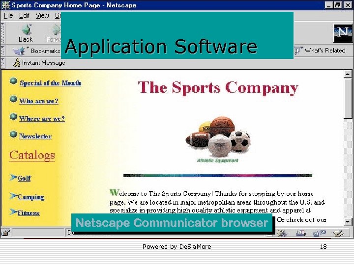 Application Software Netscape Communicator browser Powered by De. Sia. More 18 