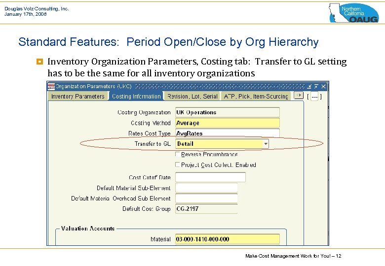 Douglas Volz Consulting, Inc. January 17 th, 2008 Standard Features: Period Open/Close by Org