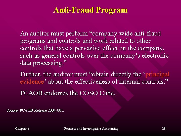 Anti-Fraud Program An auditor must perform “company-wide anti-fraud programs and controls and work related