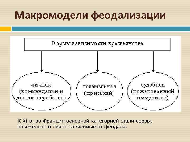 Макромодели феодализации К XI в. во Франции основной категорией стали сервы, поземельно и лично