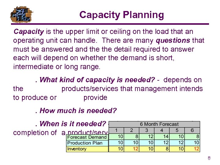 Capacity Planning Capacity is the upper limit or ceiling on the load that an