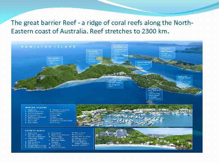 The great barrier Reef - a ridge of coral reefs along the North. Eastern