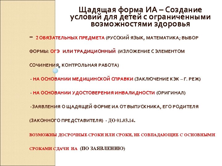 Щадящая форма ИА – Создание условий для детей с ограниченными возможностями здоровья - 2