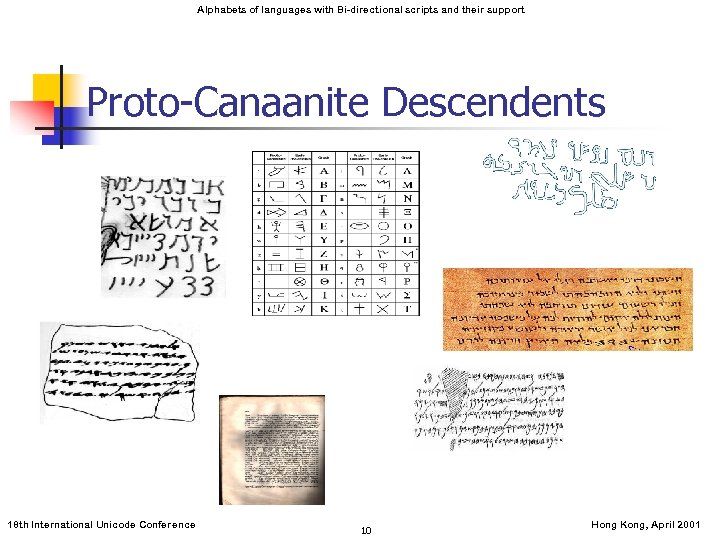 Alphabets of languages with Bi-directional scripts and their support Proto-Canaanite Descendents 18 th International