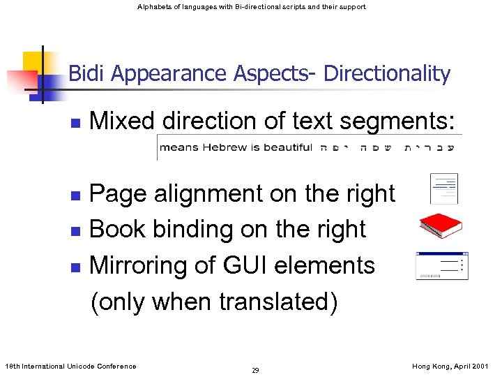 Alphabets of languages with Bi-directional scripts and their support Bidi Appearance Aspects- Directionality n