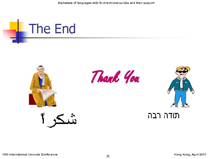 Alphabets of languages with Bi-directional scripts and their support The End Thank You 18