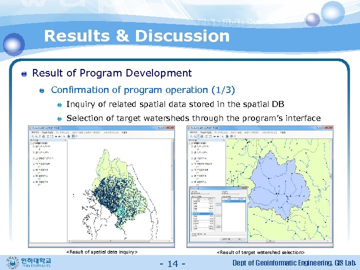 Results & Discussion Result of Program Development Confirmation of program operation (1/3) Inquiry of