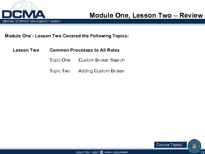 Module One, Lesson Two – Review Module One - Lesson Two Covered the Following