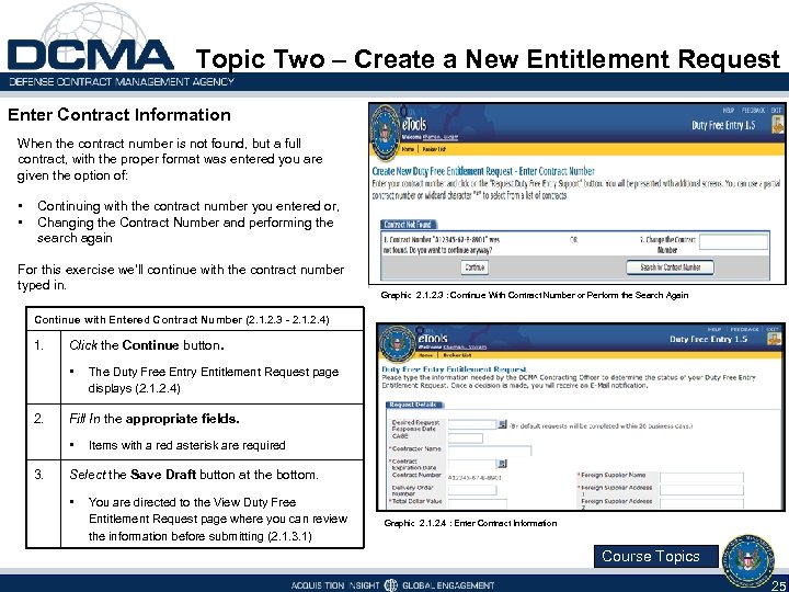 Topic Two – Create a New Entitlement Request Enter Contract Information When the contract