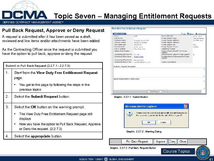 Topic Seven – Managing Entitlement Requests Pull Back Request, Approve or Deny Request A