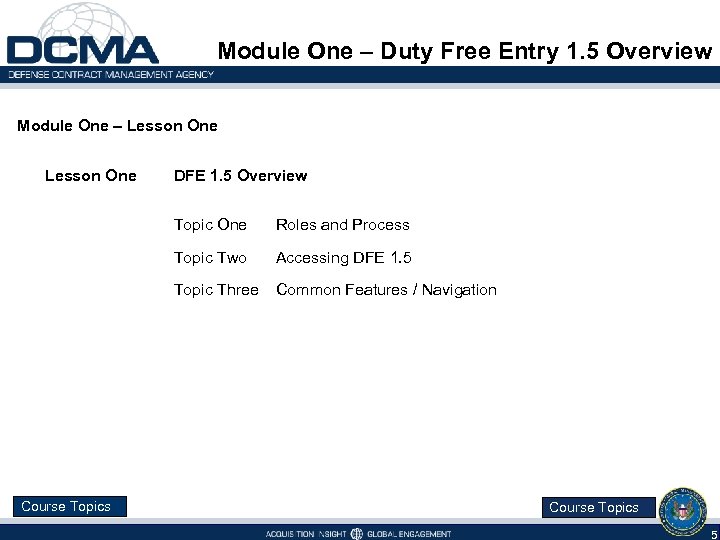 Module One – Duty Free Entry 1. 5 Overview Module One – Lesson One