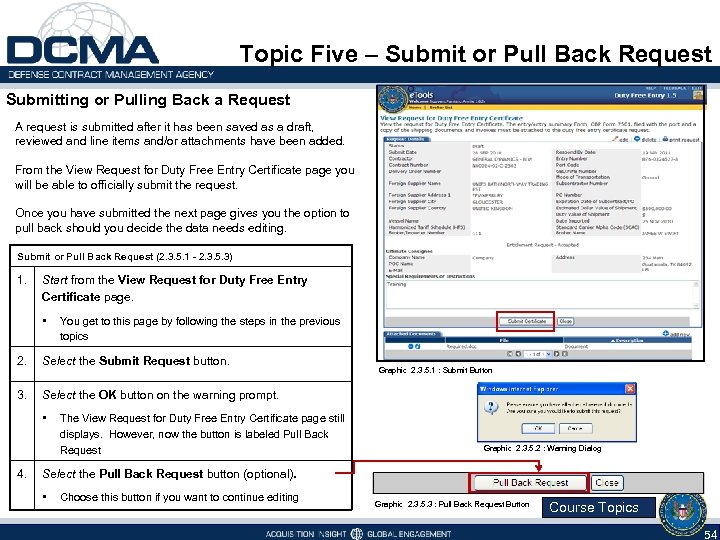 Topic Five – Submit or Pull Back Request Submitting or Pulling Back a Request