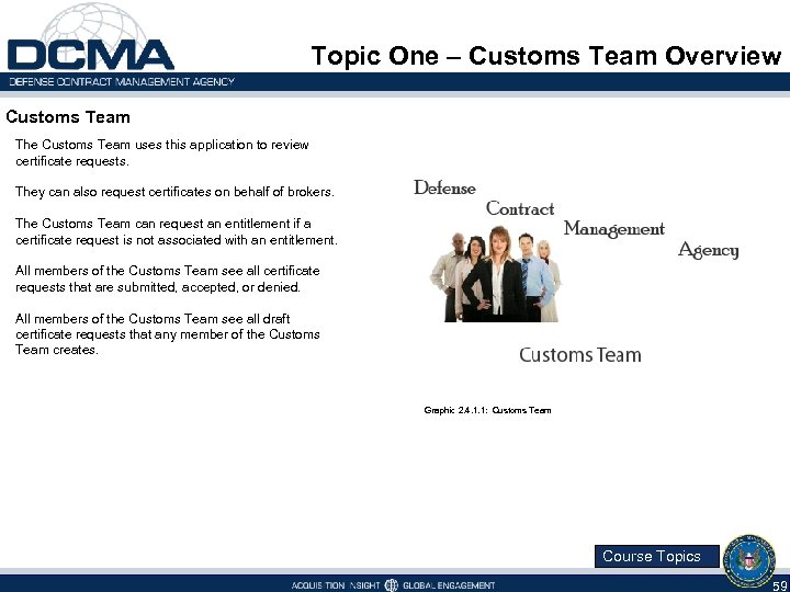 Topic One – Customs Team Overview Customs Team The Customs Team uses this application