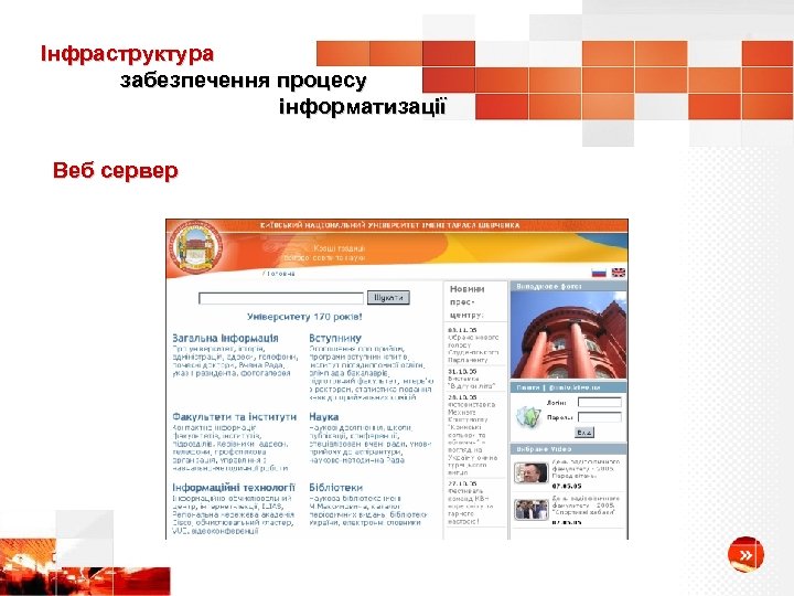 Інфраструктура забезпечення процесу інформатизації Веб сервер 