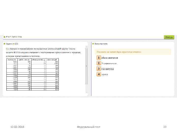 1 2 3 4 12. 02. 2018 Федеральный тест 23 