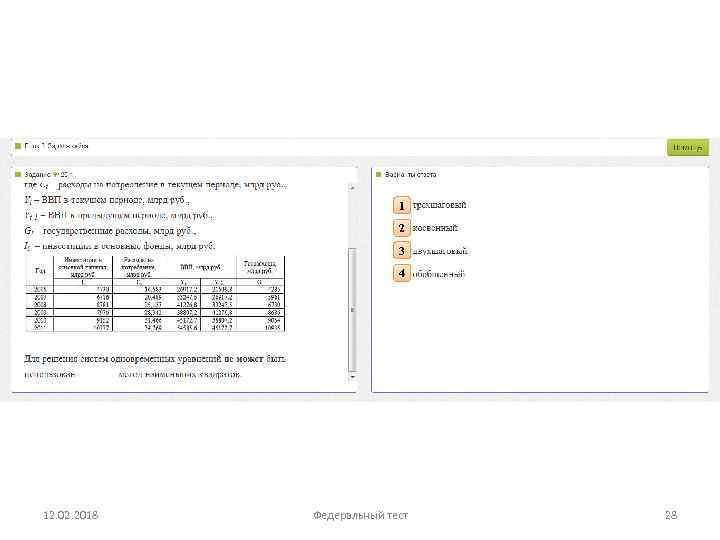 1 2 3 4 12. 02. 2018 Федеральный тест 28 