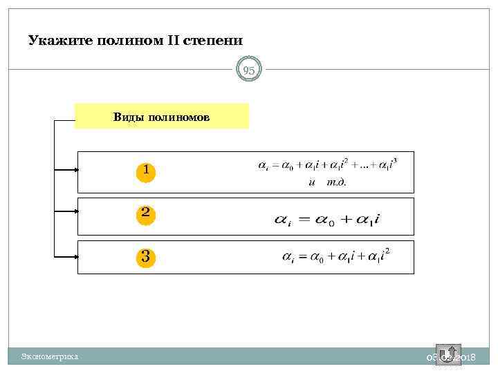 Укажите полином II степени 95 Виды полиномов 1 2 3 Эконометрика 08. 02. 2018