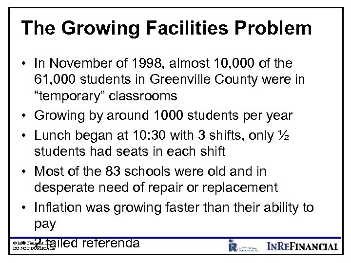 The Growing Facilities Problem • In November of 1998, almost 10, 000 of the
