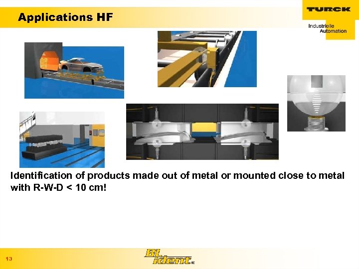 Applications HF Identification of products made out of metal or mounted close to metal