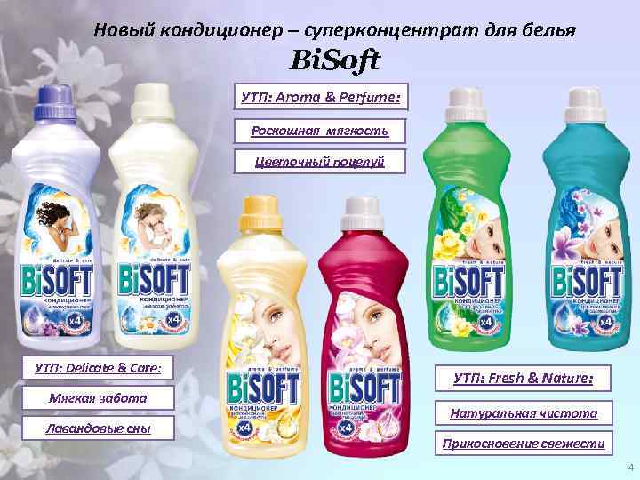 Новый кондиционер – суперконцентрат для белья Bi. Soft УТП: Aroma & Perfume: Роскошная мягкость