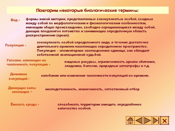 Повторим некоторые биологические термины: Вид - формы живой материи, представленные совокупностью особей, сходных между