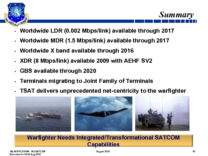 Summary • Worldwide LDR (0. 002 Mbps/link) available through 2017 • Worldwide MDR (1.