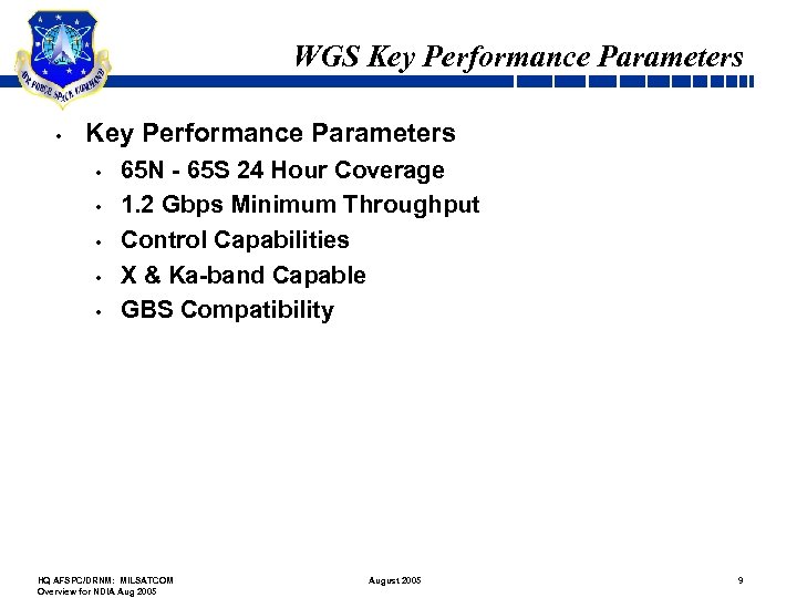 WGS Key Performance Parameters • • • 65 N - 65 S 24 Hour