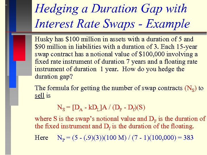 Hedging a Duration Gap with Interest Rate Swaps - Example Husky has $100 million