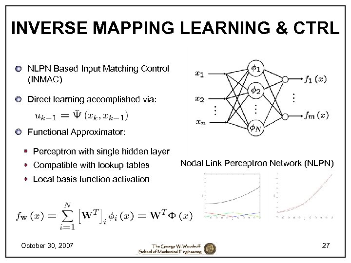 INVERSE MAPPING LEARNING & CTRL NLPN Based Input Matching Control (INMAC) Direct learning accomplished