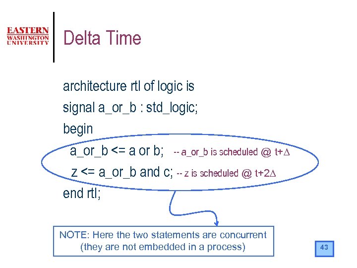 Delta Time architecture rtl of logic is signal a_or_b : std_logic; begin a_or_b <=