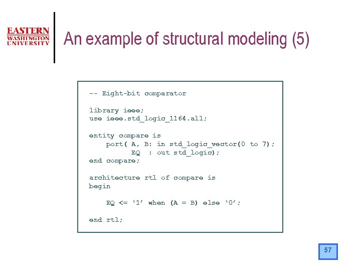 An example of structural modeling (5) -- Eight-bit comparator library ieee; use ieee. std_logic_1164.