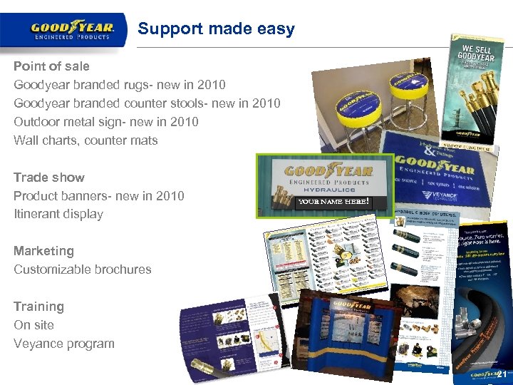 Support made easy Point of sale Goodyear branded rugs- new in 2010 Goodyear branded