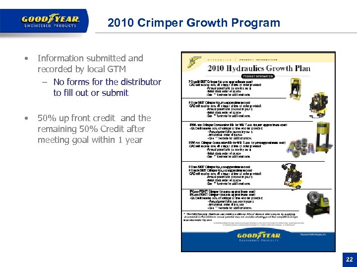 2010 Crimper Growth Program • Information submitted and recorded by local GTM – No