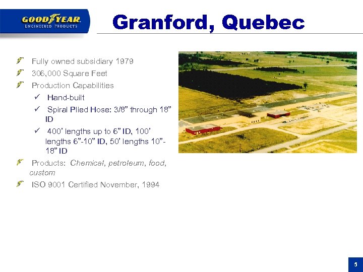 Granford, Quebec Fully owned subsidiary 1979 306, 000 Square Feet Production Capabilities ü Hand-built