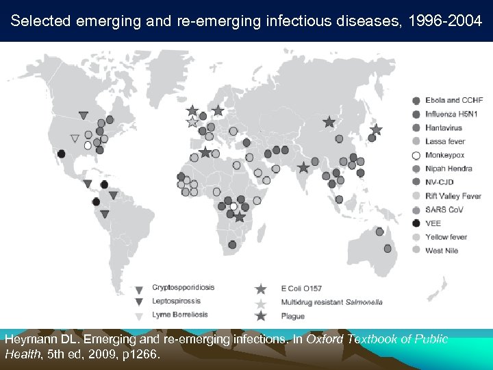 Selected emerging and re-emerging infectious diseases, 1996 -2004 Heymann DL. Emerging and re-emerging infections.